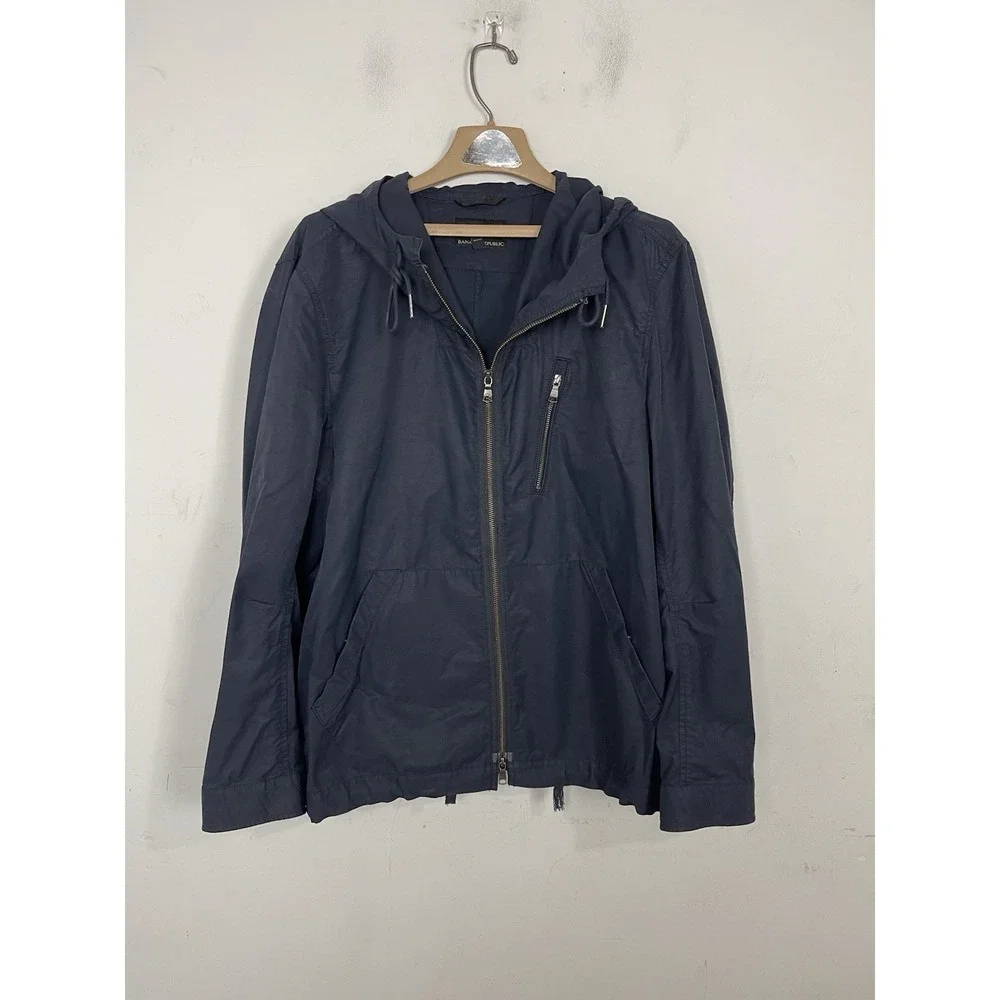 Banana Republic Mens Jacket Large Navy‎ Blue Utility Windbreaker Golf Full Zip